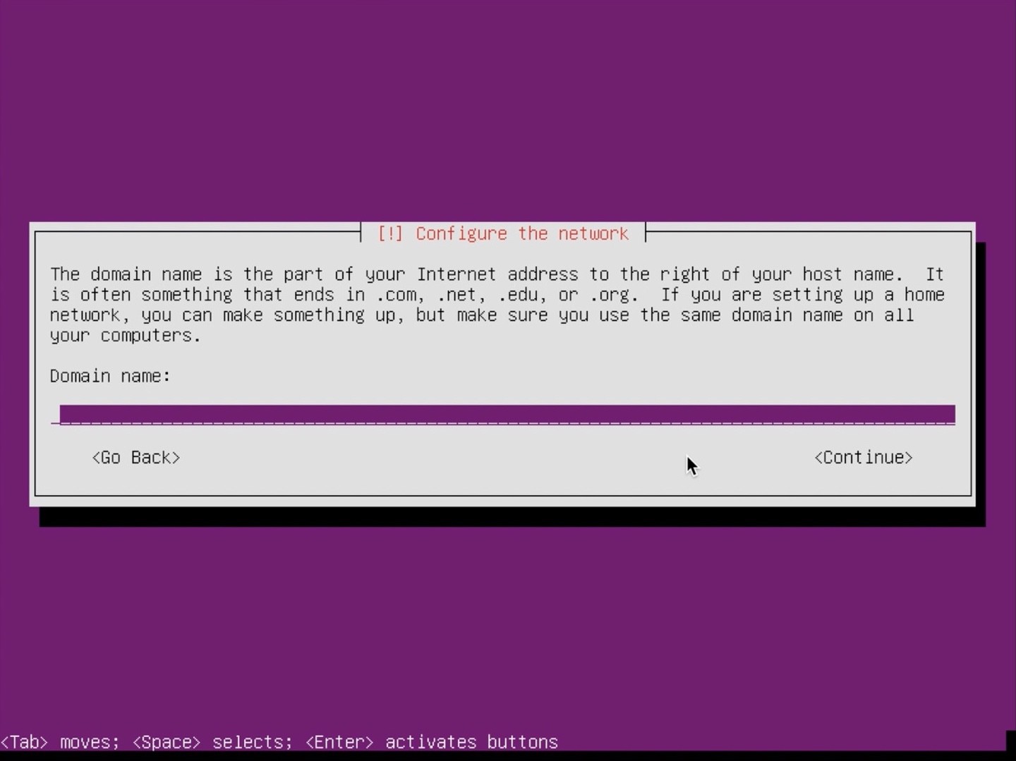 Ubuntu Server Installer enter domain