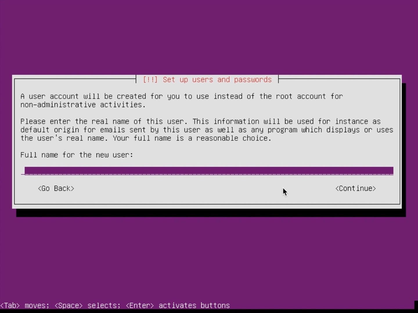 Ubuntu Server Installer enter name