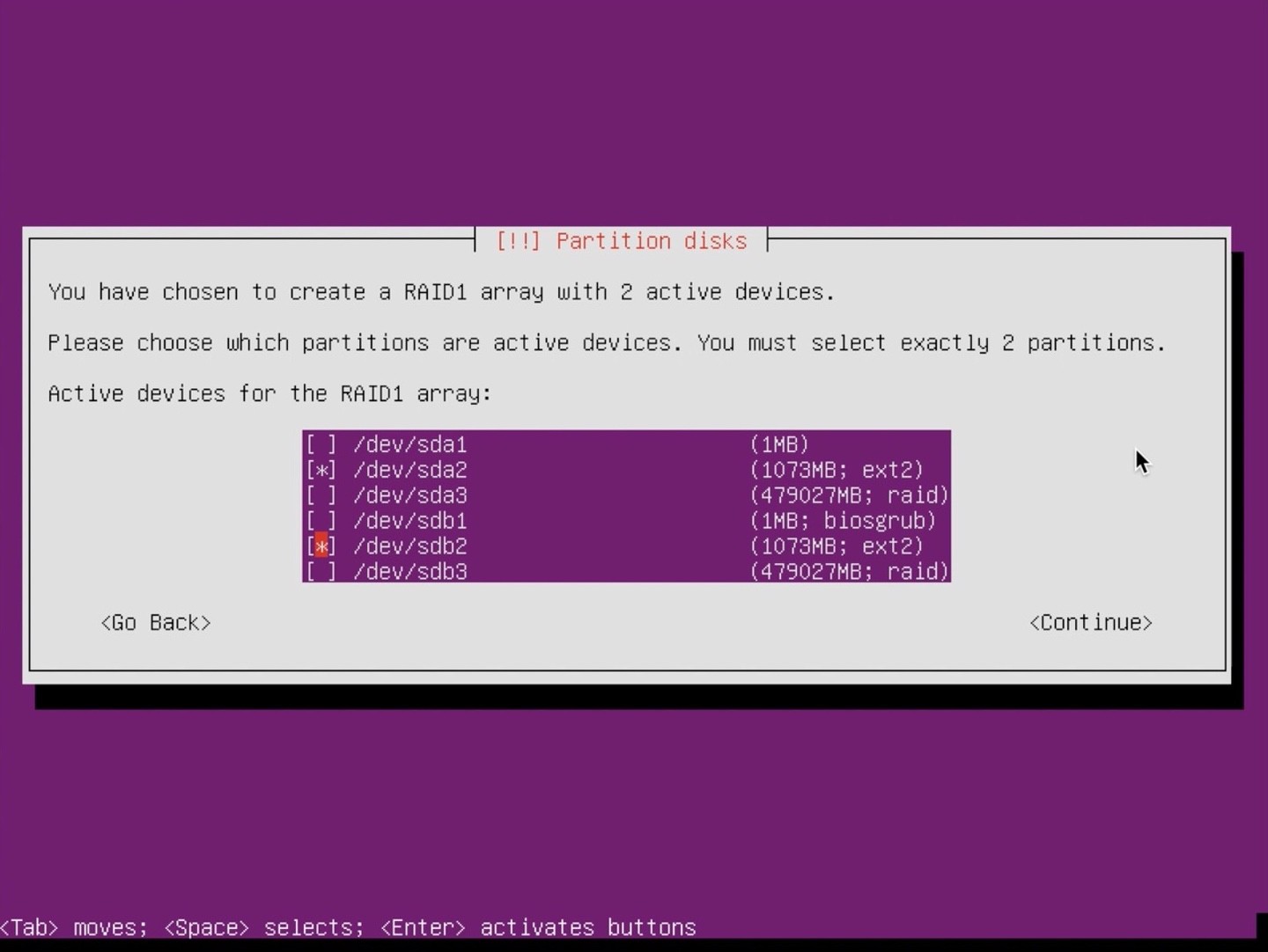 Ubuntu Server installer partition select 1gb partitions