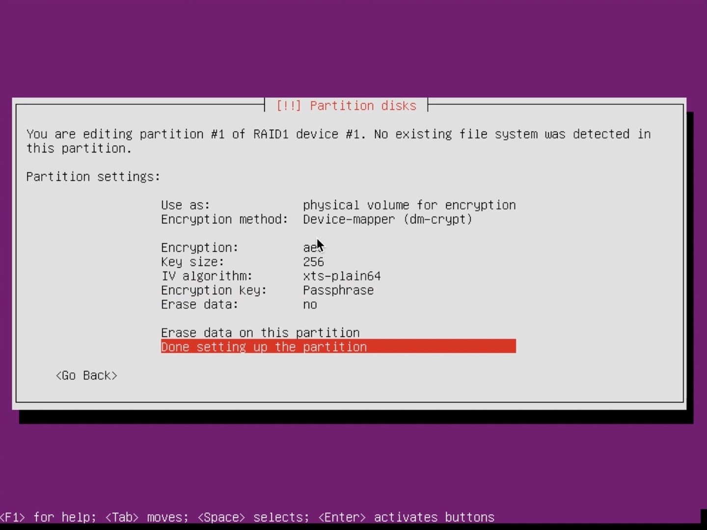 Ubuntu Server installer partition done