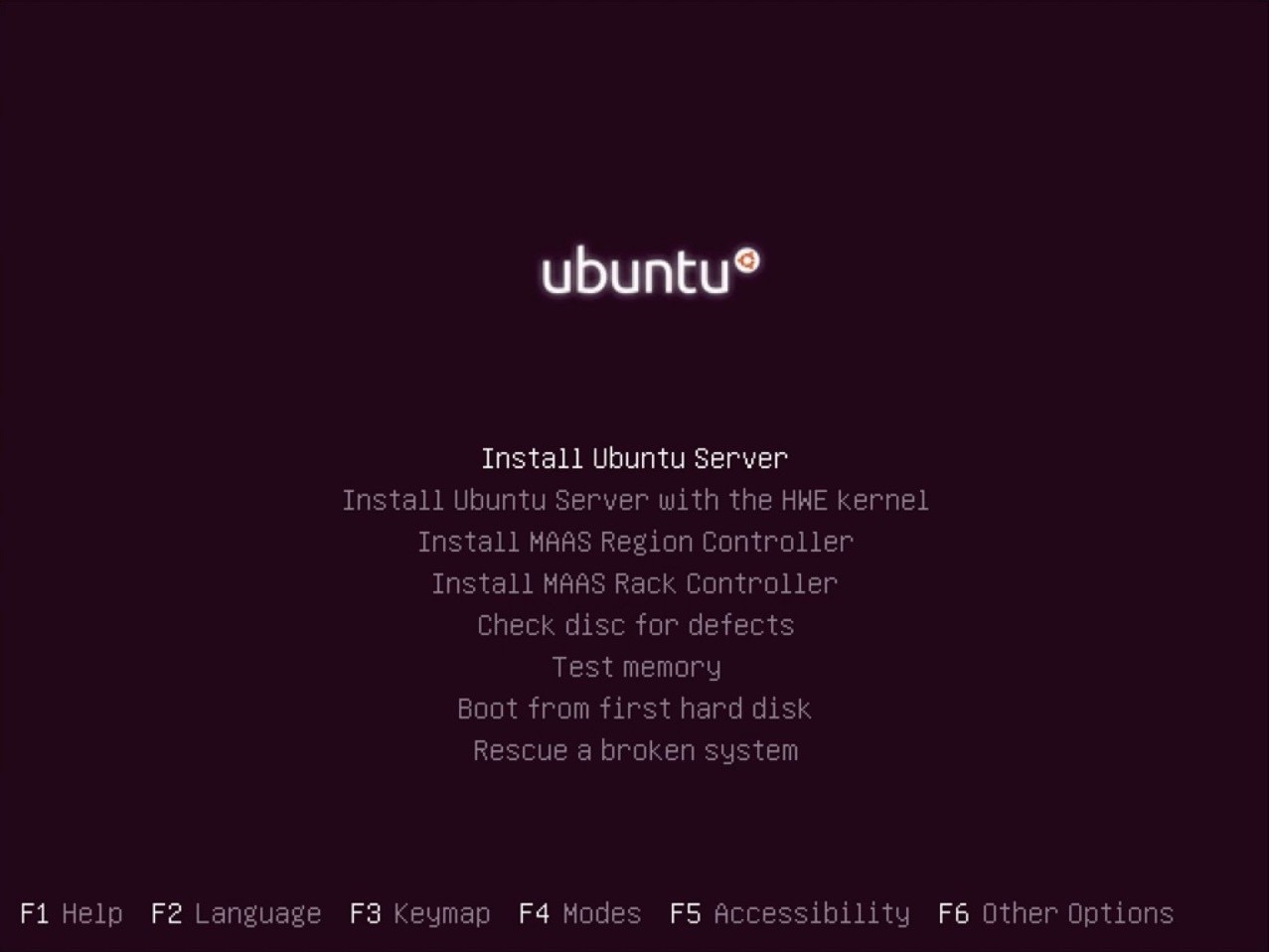 Ubuntu Server Installer home screen