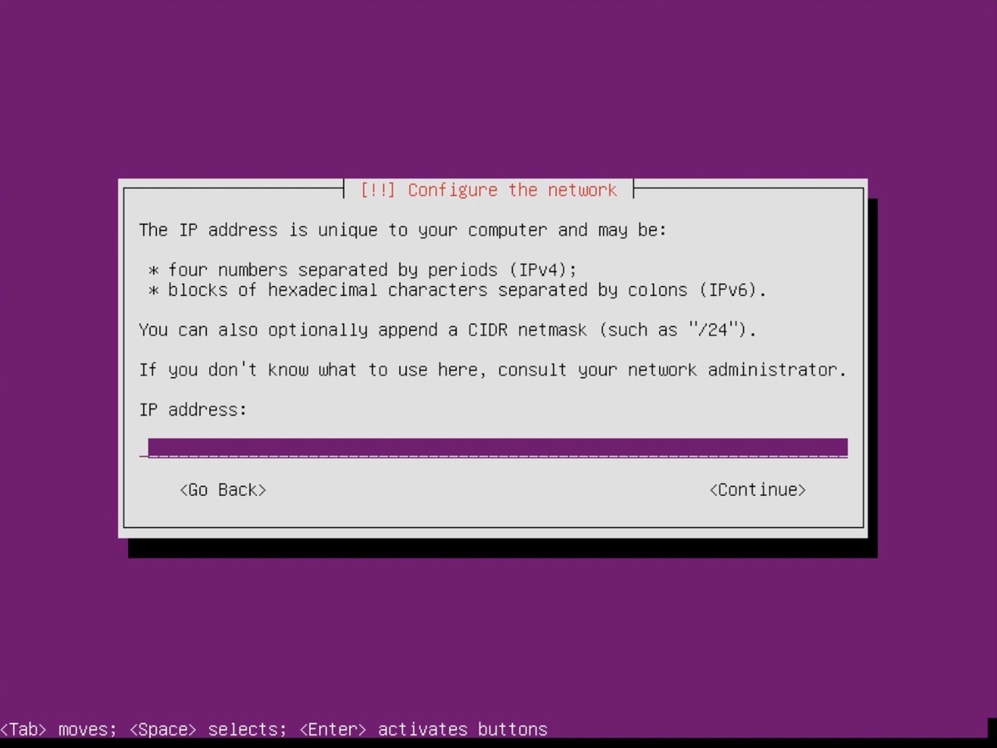 Ubuntu Server Installer configure the network