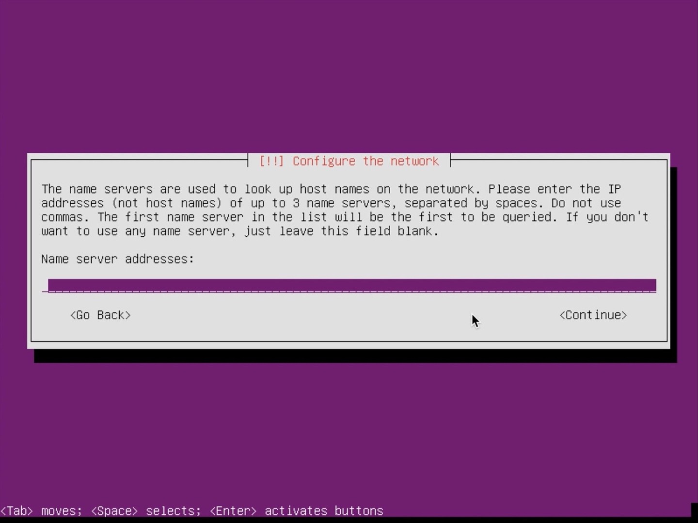 Ubuntu Server Installer enter name server