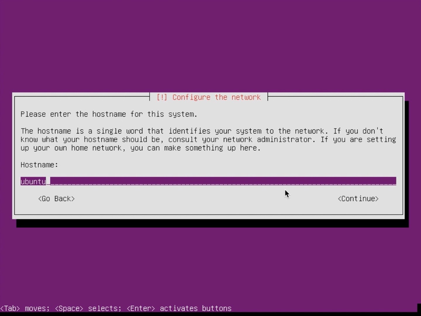 Ubuntu Server Installer enter hostname