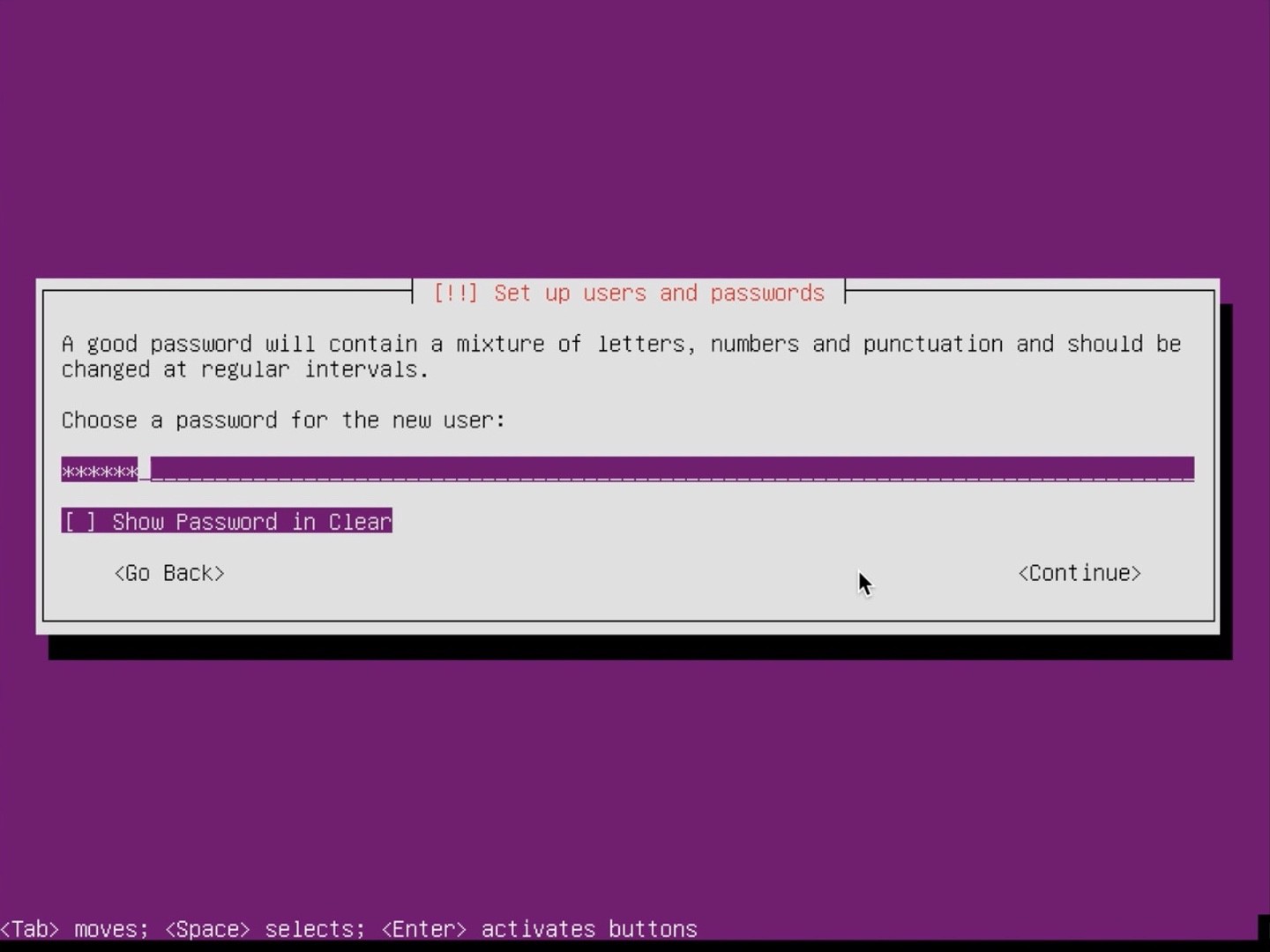 Ubuntu Server Installer enter password