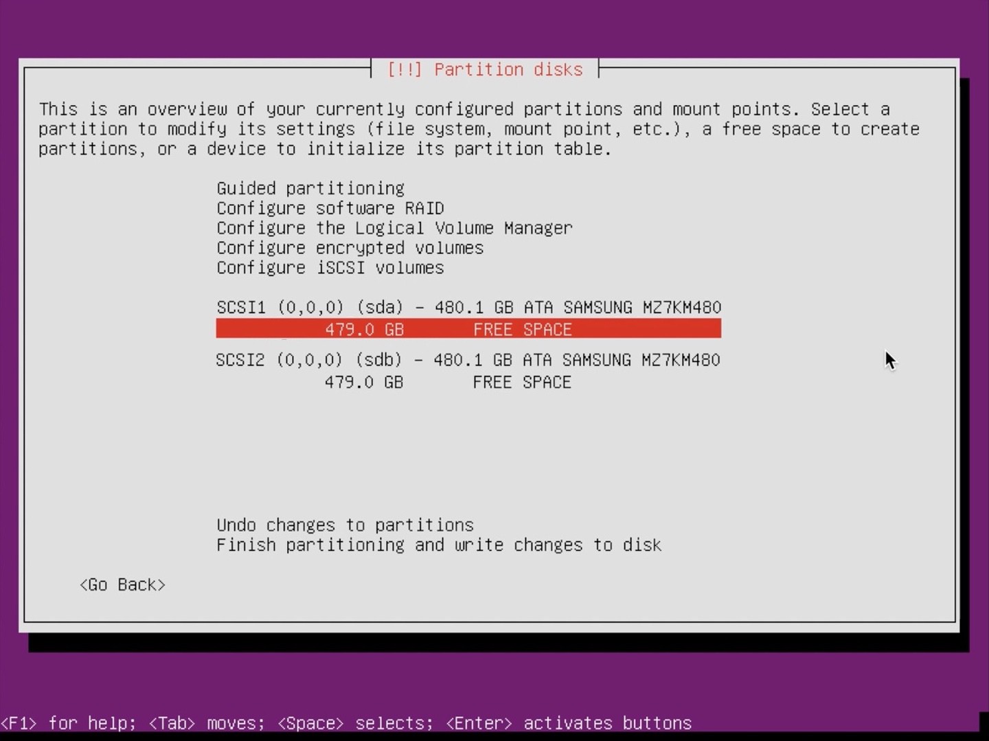 Ubuntu Server Installer select manual partition method