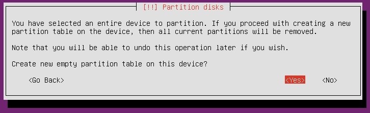 Ubuntu Server Installer partition table