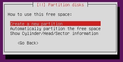 Ubuntu Server Installer partition create new