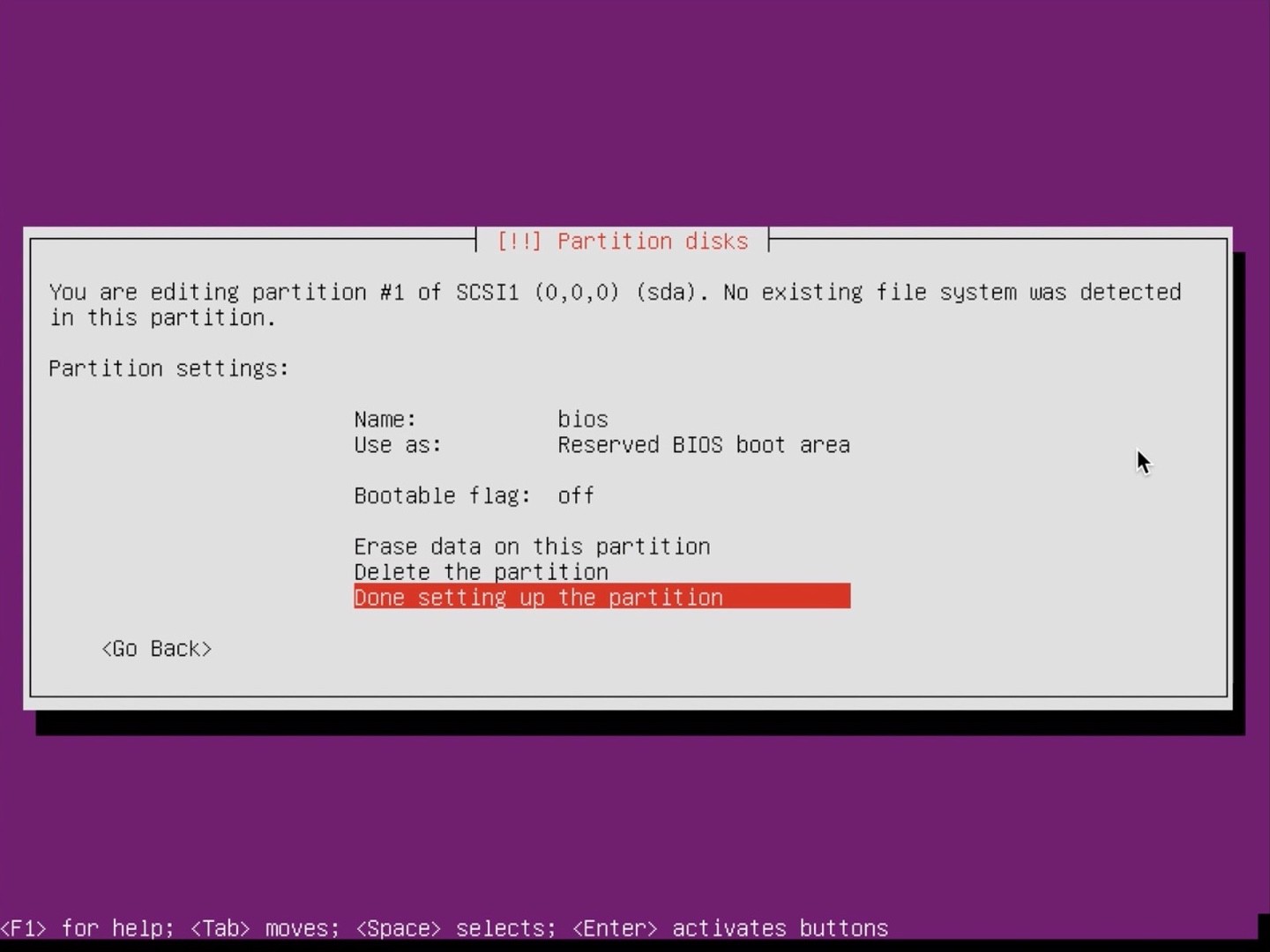Ubuntu Server Installer partition done setting up