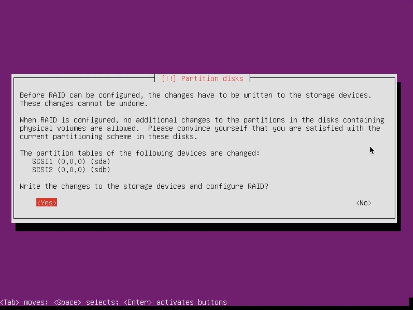 Ubuntu Server installer partition confirm