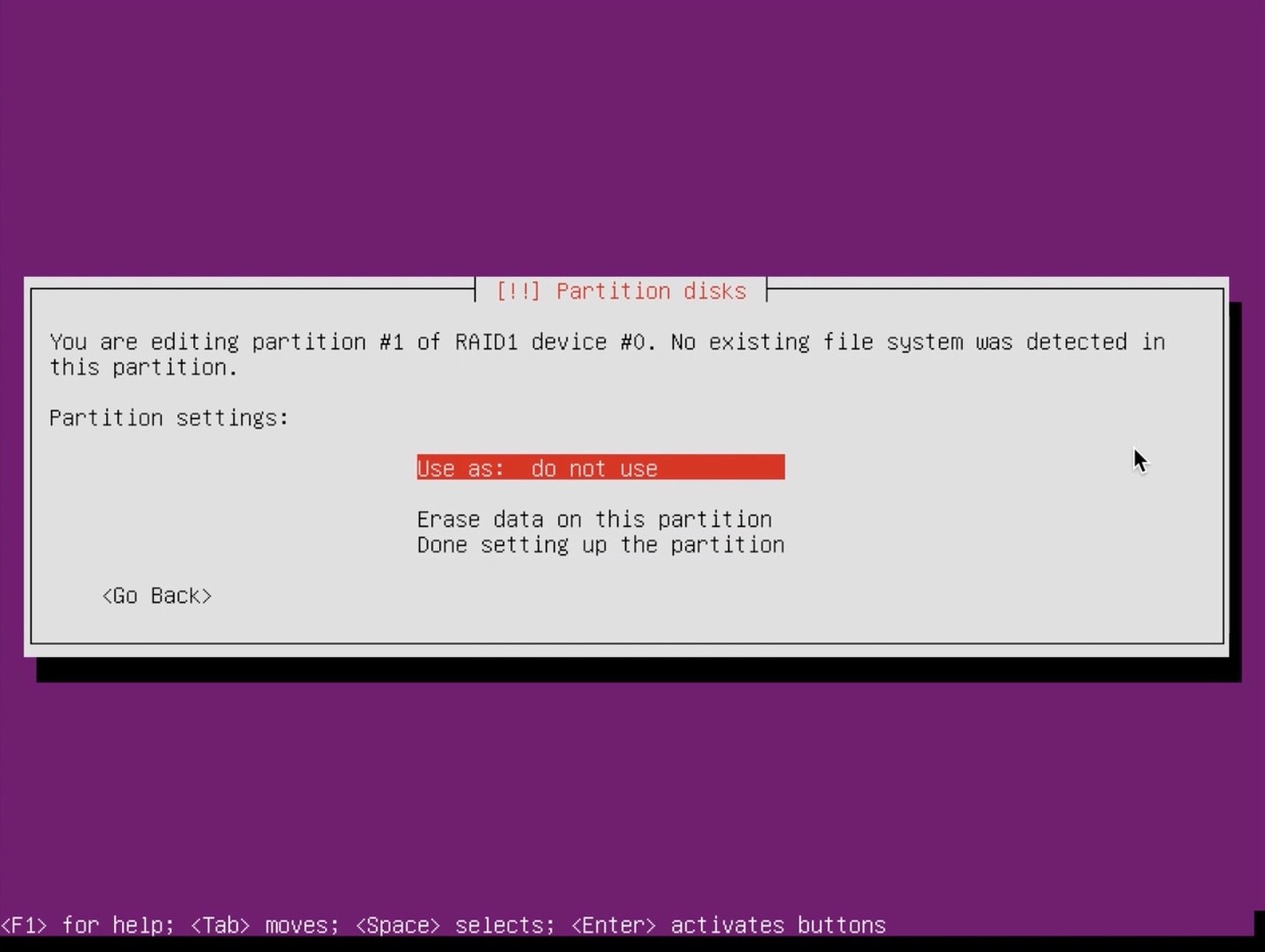 Ubuntu Server installer partition-select use as