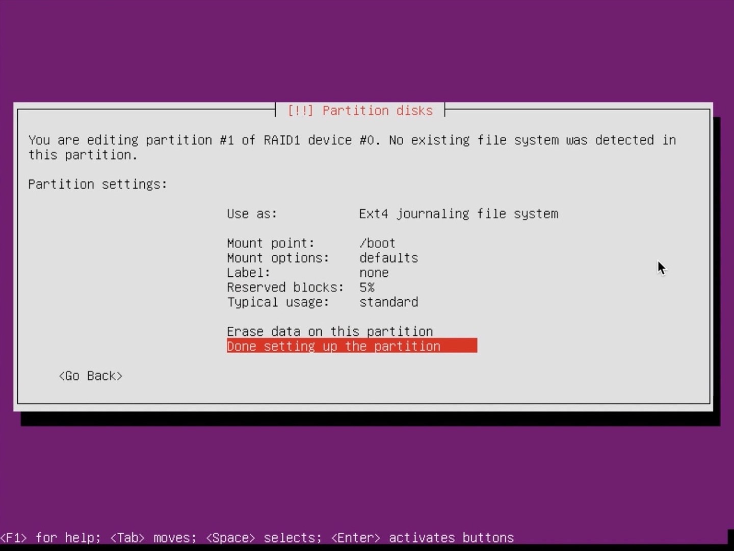 Ubuntu Server installer partition done