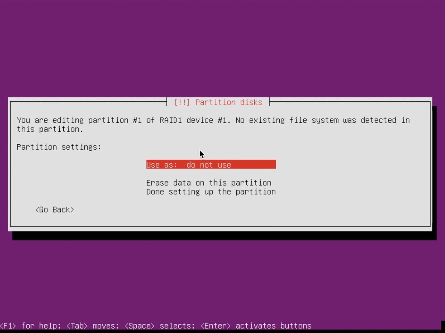 Ubuntu Server installer partition select use as