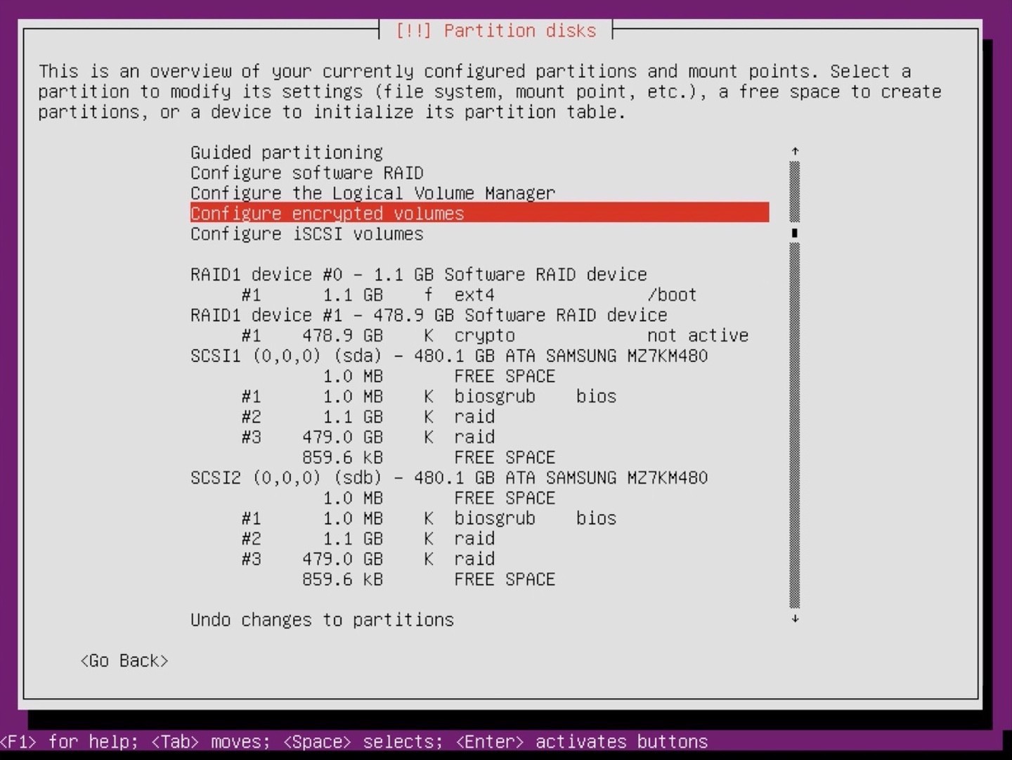 Ubuntu Server installer partition select configure encrypted volumes