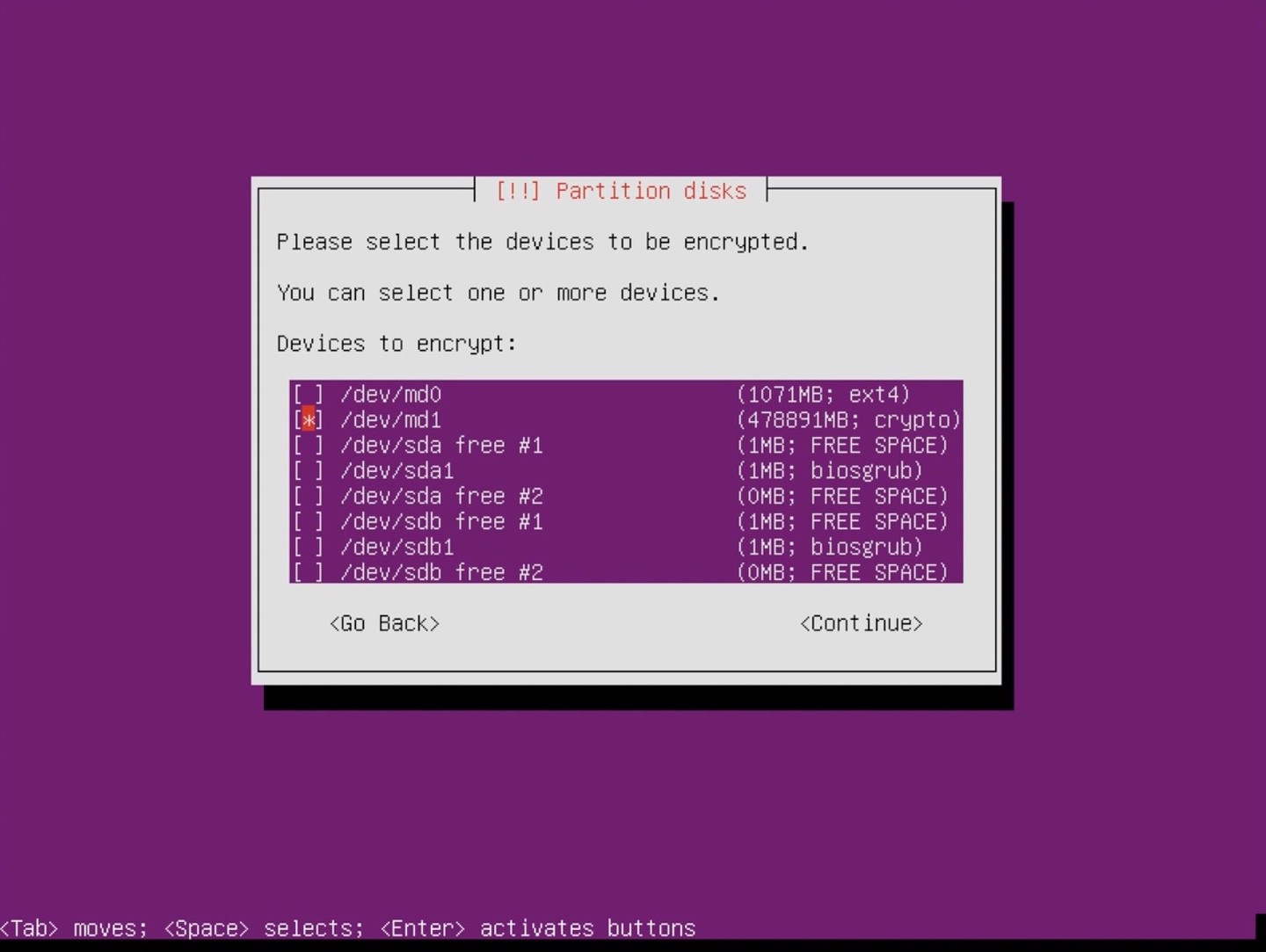 Ubuntu Server installer partition select big crypto volume
