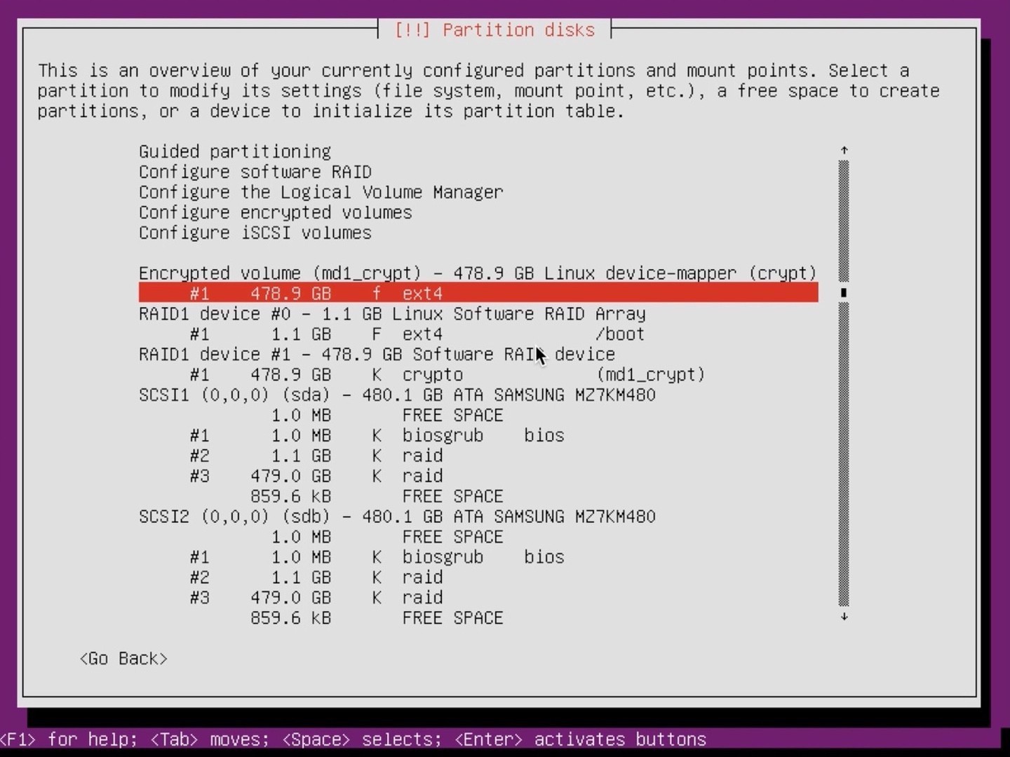 Ubuntu Server installer partition select encrypted volume