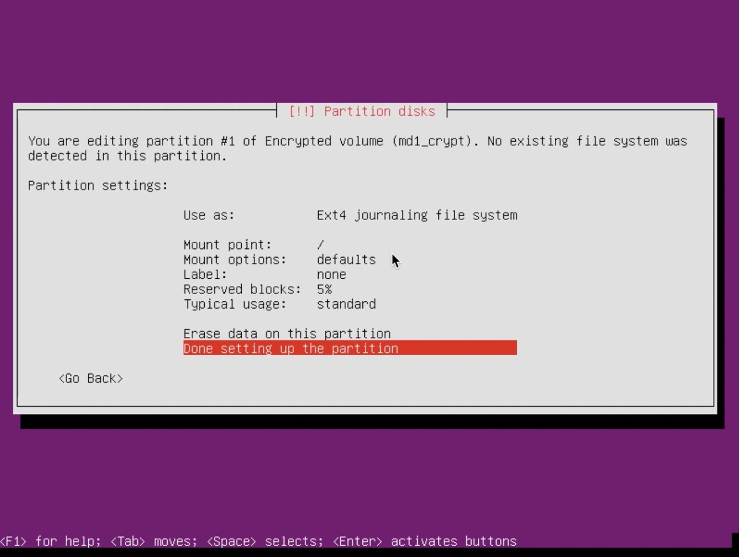 Ubuntu Server installer partition done