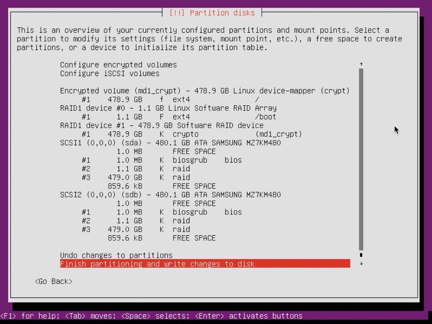 Ubuntu Server installer partition finish partitioning