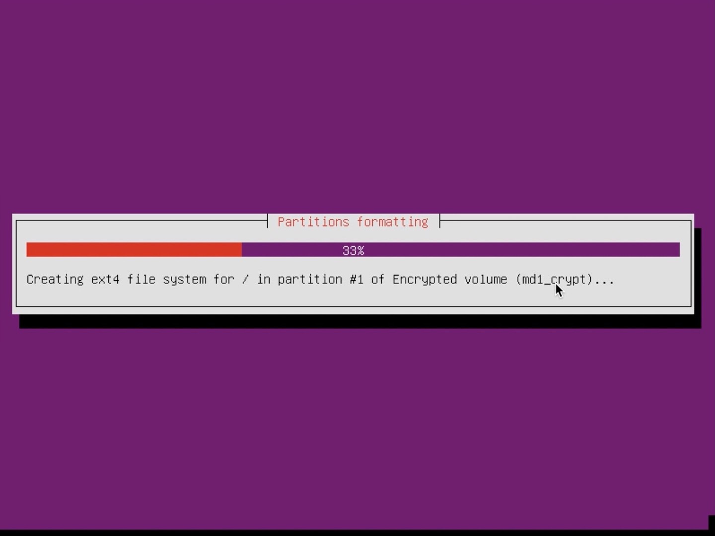 Ubuntu Server installer partition progress