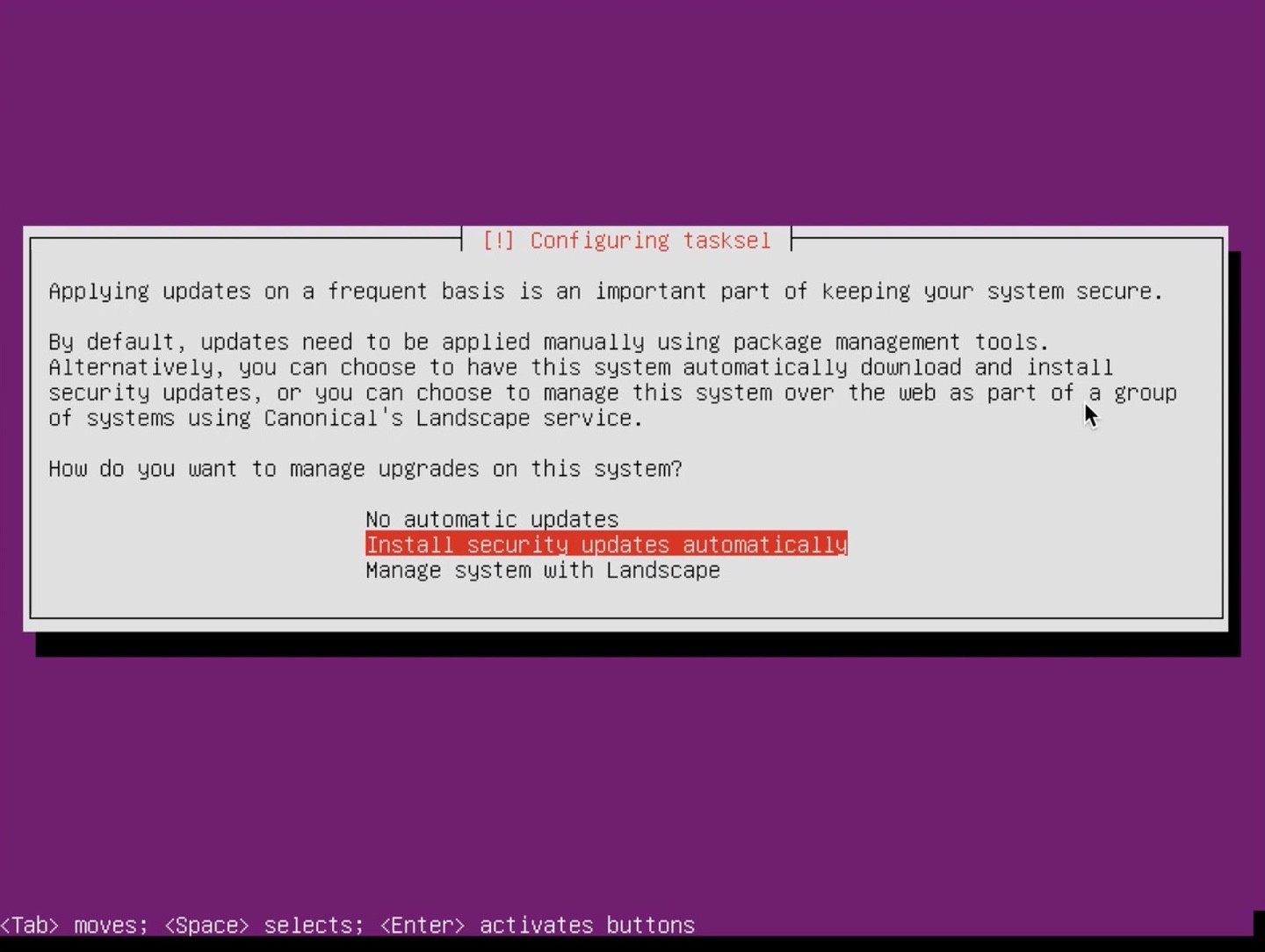 Ubuntu Server installer prompt security updates