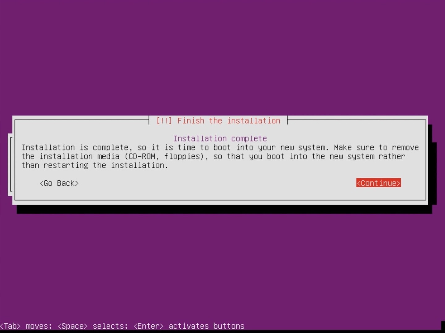 Ubuntu Server installer hit reboot